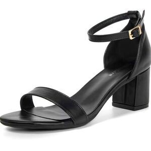 Women's Two Strap Heeled Sandals Black Suede Ankle Strappy Dress Heels Size 5